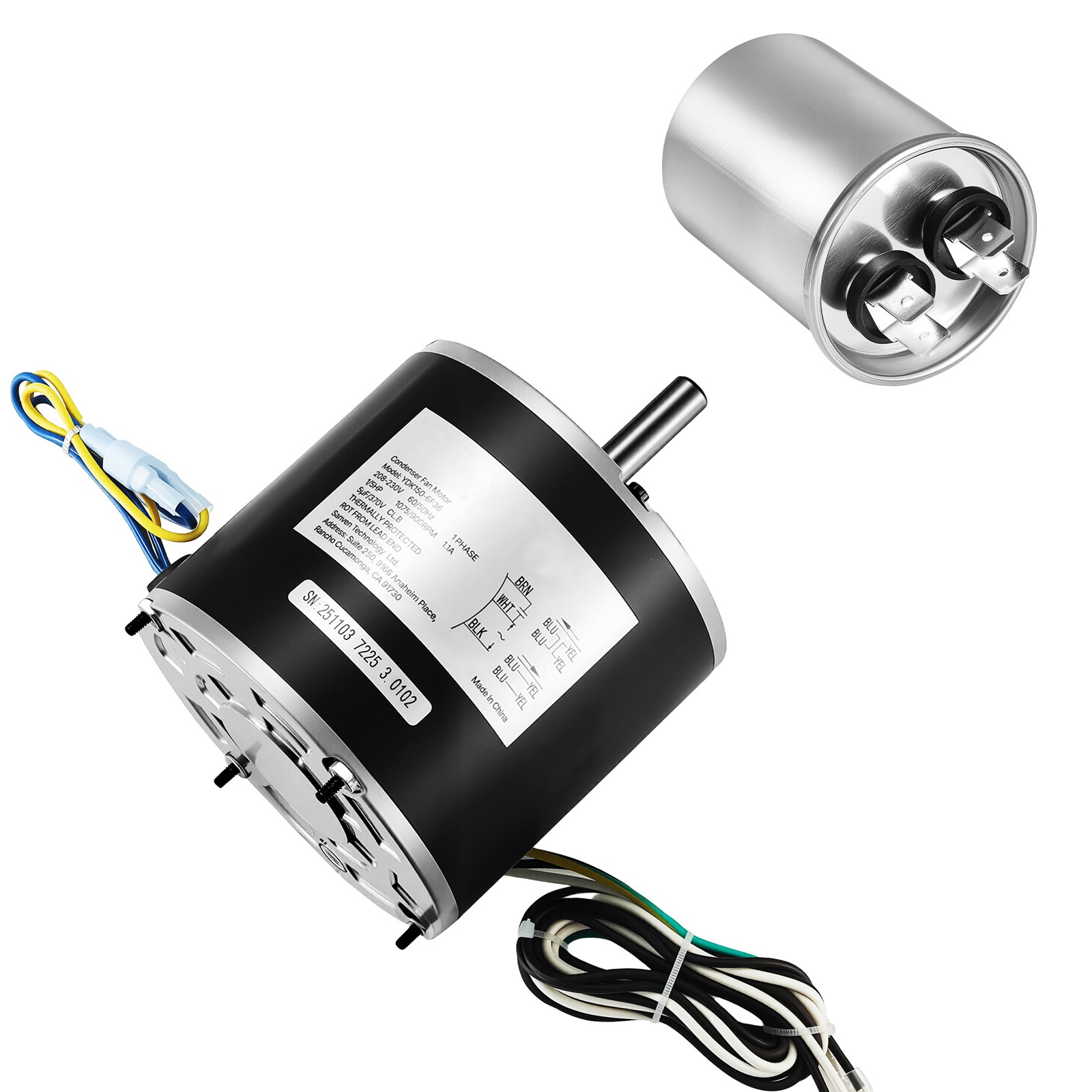 Uimoso Condenser Fan Motor with Capacitor 1/5HP 1075/900RPM 208-230V CW/CCW