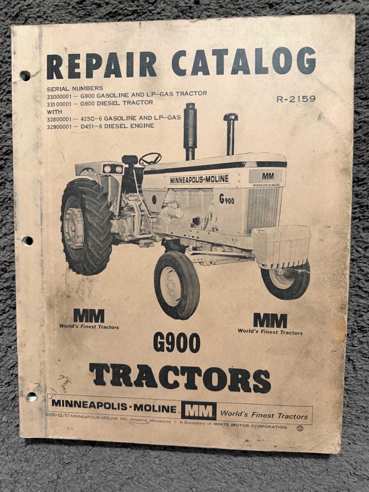 Vintage Minneapolis Moline G900 Tractor Genuine Repair Parts Catalog +supplement