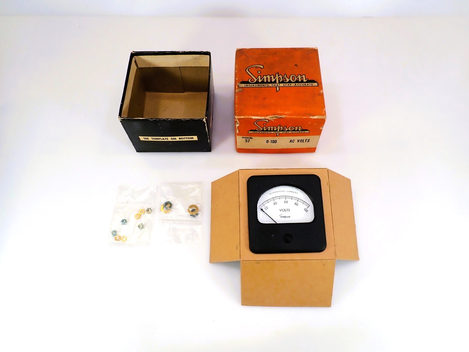 NOS Vintage Simpson Model 57 AC Voltmeter 0-100 Volts Panel Meter NOS Vintage Simpson Model 57 AC Voltmeter 0-100 Volts Panel Meter