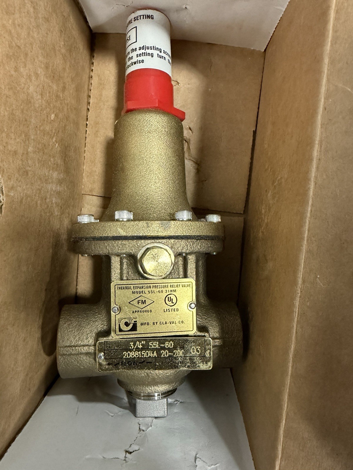 CLA-VAL 55L-60 3/4” RELIEF VALVE 20-200 PSI 20881504A