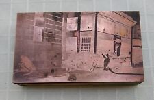 Copper Plate Etching Firefighter Engine at a Building Printing Block Vintage picture