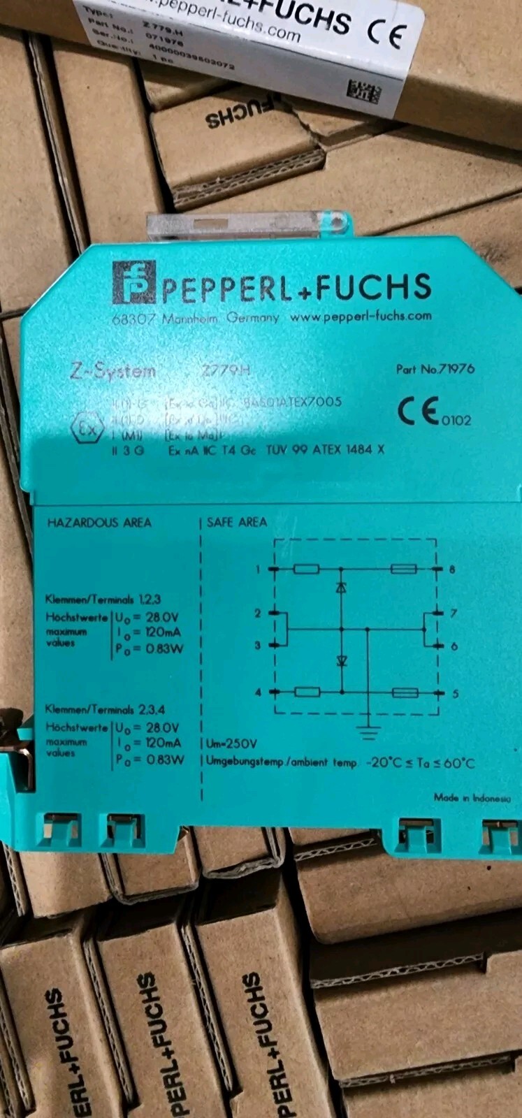Pepperl+Fuchs Z779.H.F Two Channel Zener Barrier with replaceable fuses.