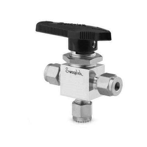 Swagelok SS-43GXS4 Stainless Steel 1-Piece 40GGG Series 3-Way Ball Valve,... Swagelok SS-43GXS4 Stainless Steel 1-Piece 40GGG Series 3-Way Ball Valve,...