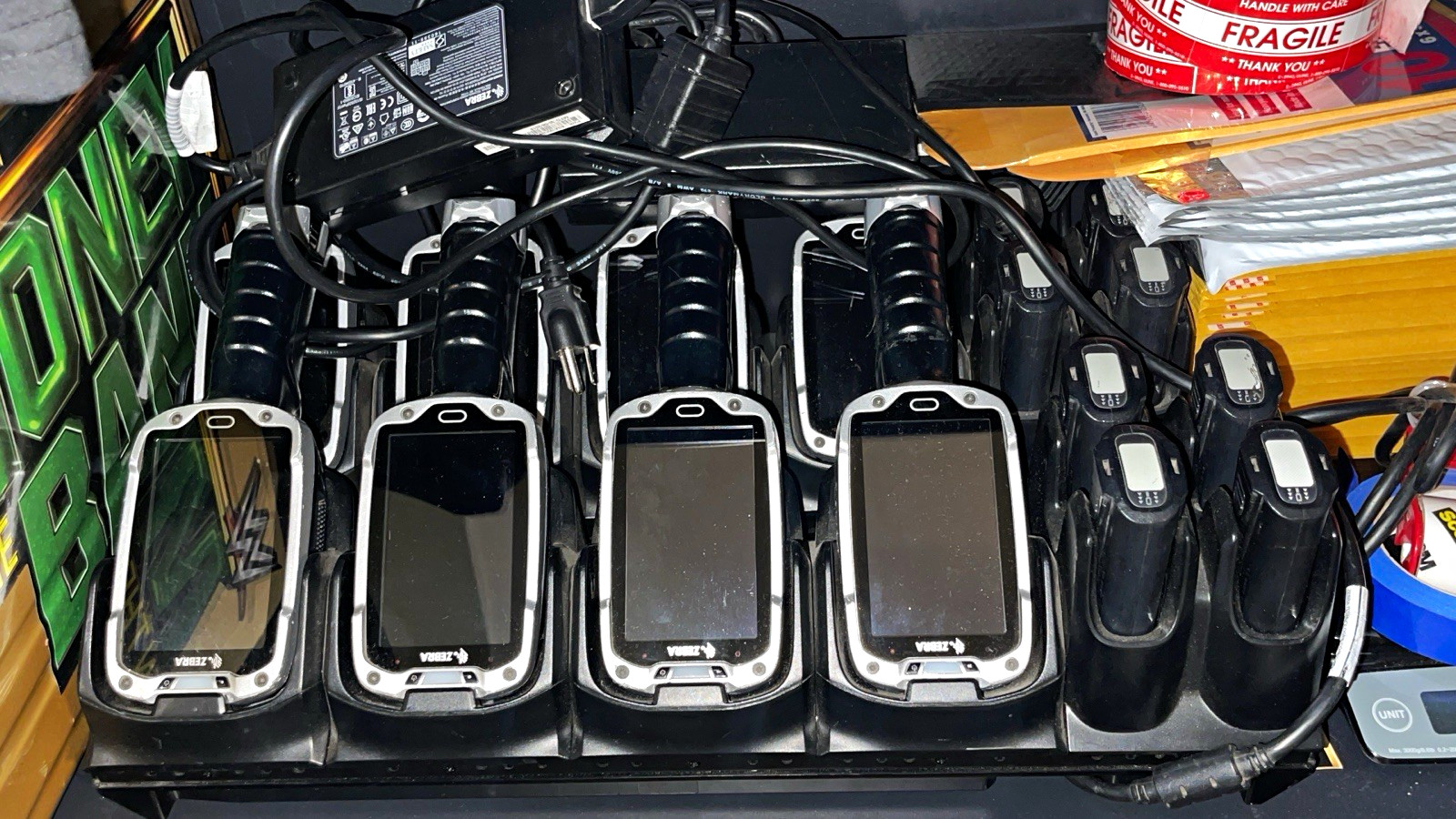 4 Zebra Rugged Handheld Mobile Computers Lot w/ Charging Dock & Power Adapters 4 Zebra Rugged Handheld Mobile Computers Lot w/ Charging Dock & Power Adapters