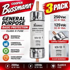Cooper Bussmann NON-100 Class H Fuse 100A 250VAC/125VDC 3-Pack 10kA Brand New picture