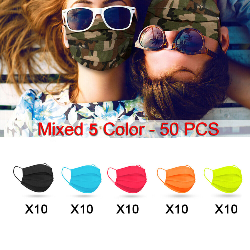 50/100 PCS Protective Disposable 4-Ply Bright Colored Face Mask Cover US Stock