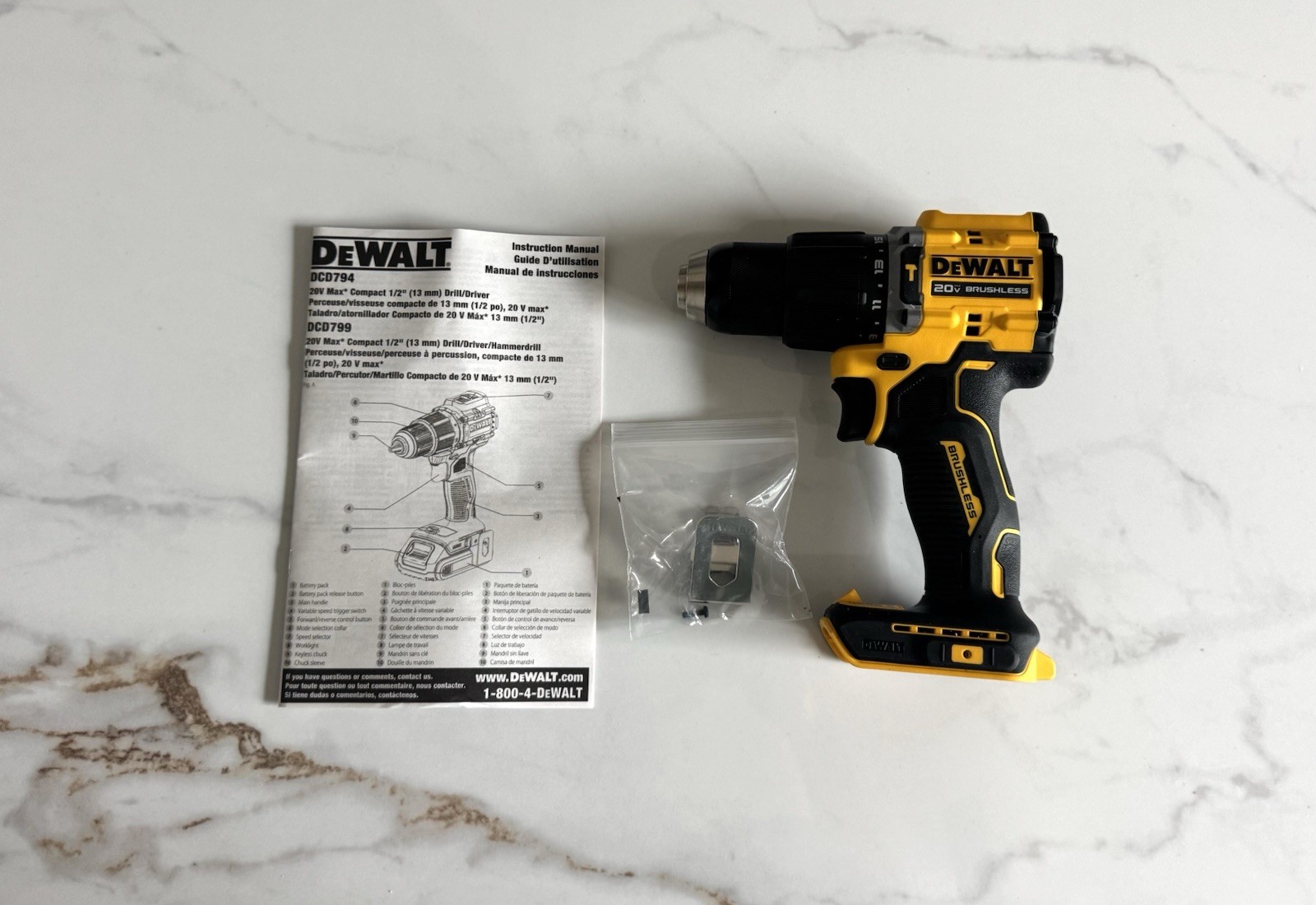 DeWalt Genuine DCD799B ATOMIC COMPACT 20V Brushless 1/2” Hammer Drill Tool Only