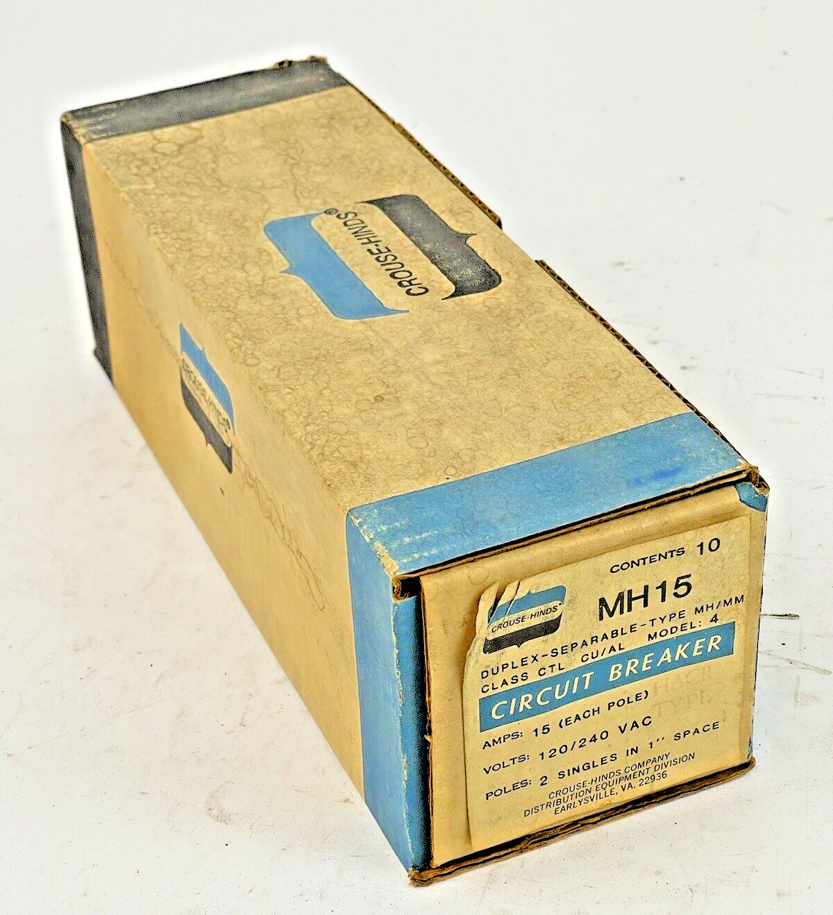 CROUSE-HINDS *BOX OF 10 PAIRS* - MH15 - 1 POLE, 15 A, 240 VAC CIRCUIT BREAKER