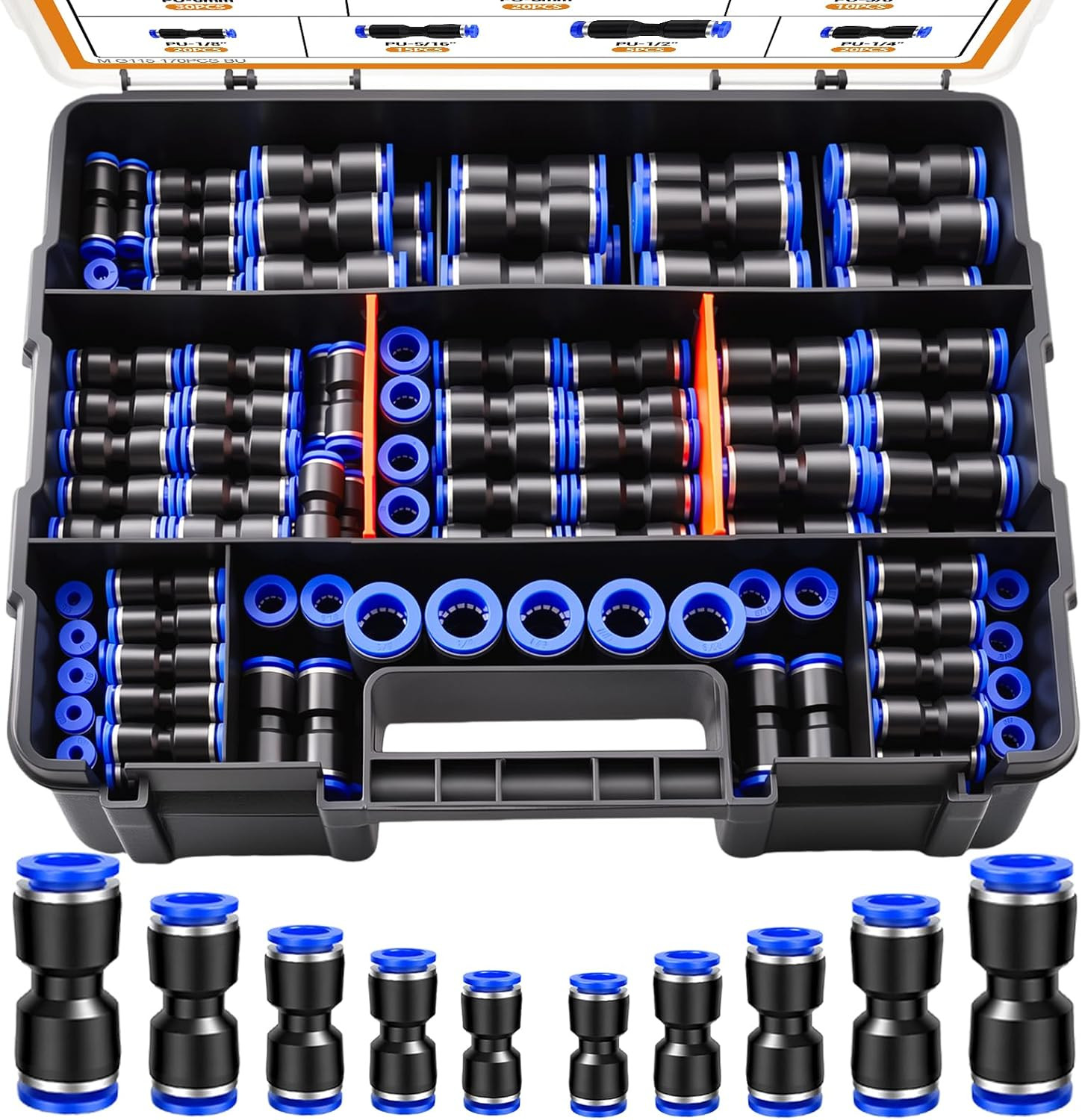 170PCS Push to Connect Fittings Metric & Imperial Air Hose Connectors 170PCS Push to Connect Fittings Metric & Imperial Air Hose Connectors