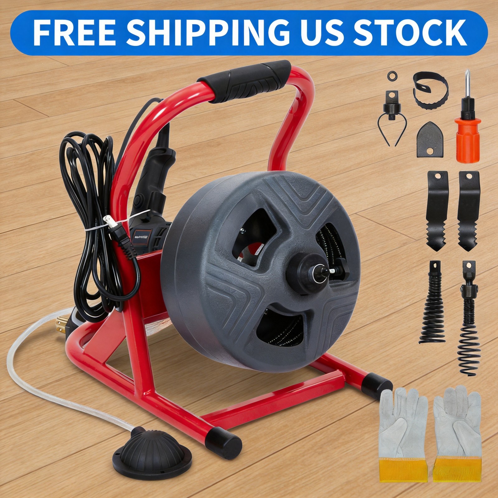 50Ft x Inch Drain Cleaner Machine, Electric Drain Auger Cleaner Sewer Snake 5/16