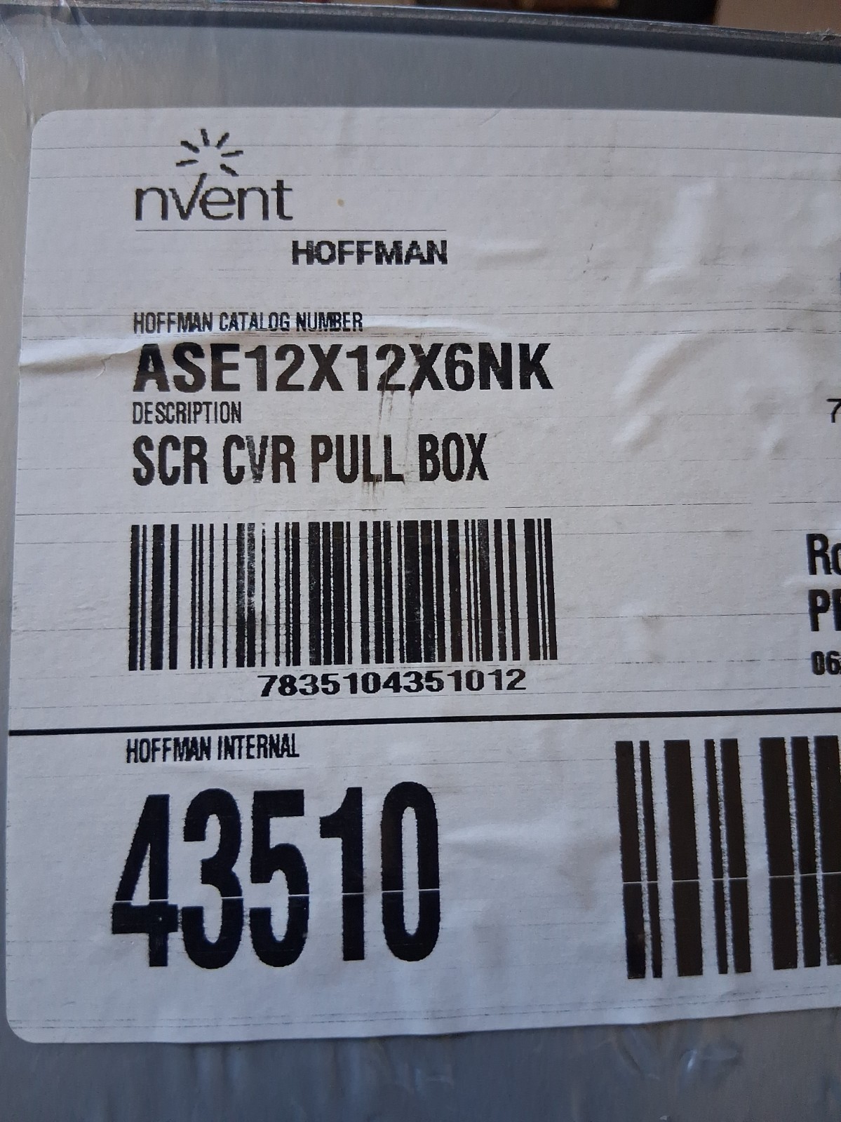 NEW NVENT ASE12X12X6NK Hoffman Enclosure SCR CVR Pull Box 43510