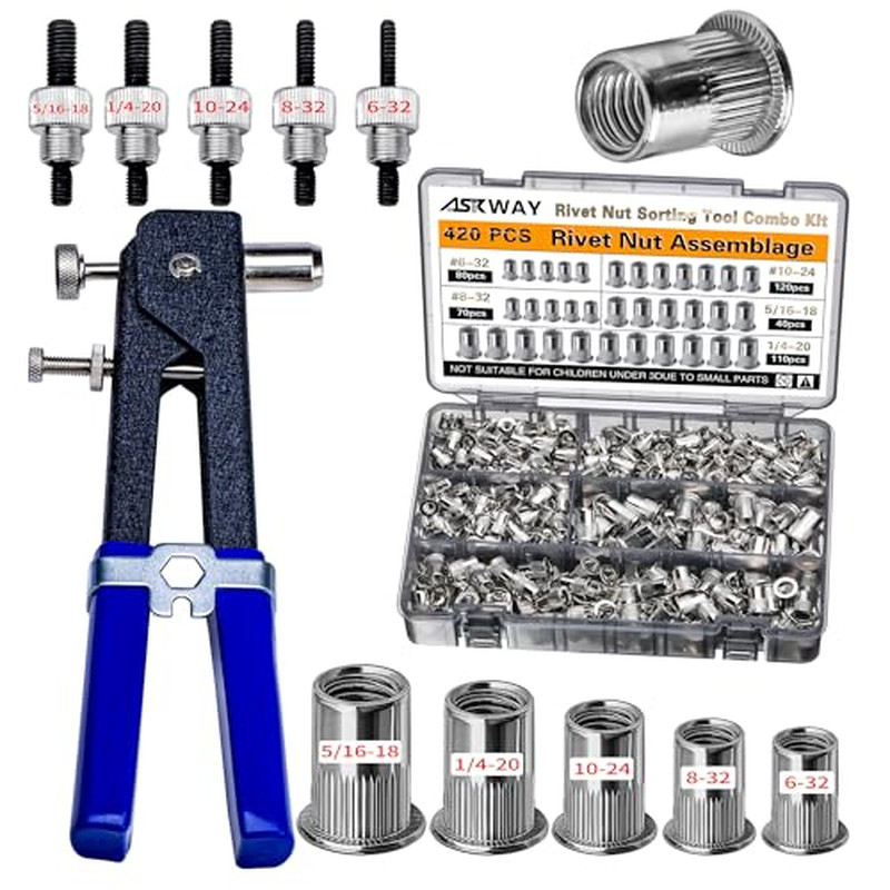 ASKWAY SAE Rivet Nut Tool 420Pcs Imperial Carbon Steel Rivet Nut Tool Kit ASKWAY SAE Rivet Nut Tool 420Pcs Imperial Carbon Steel Rivet Nut Tool Kit