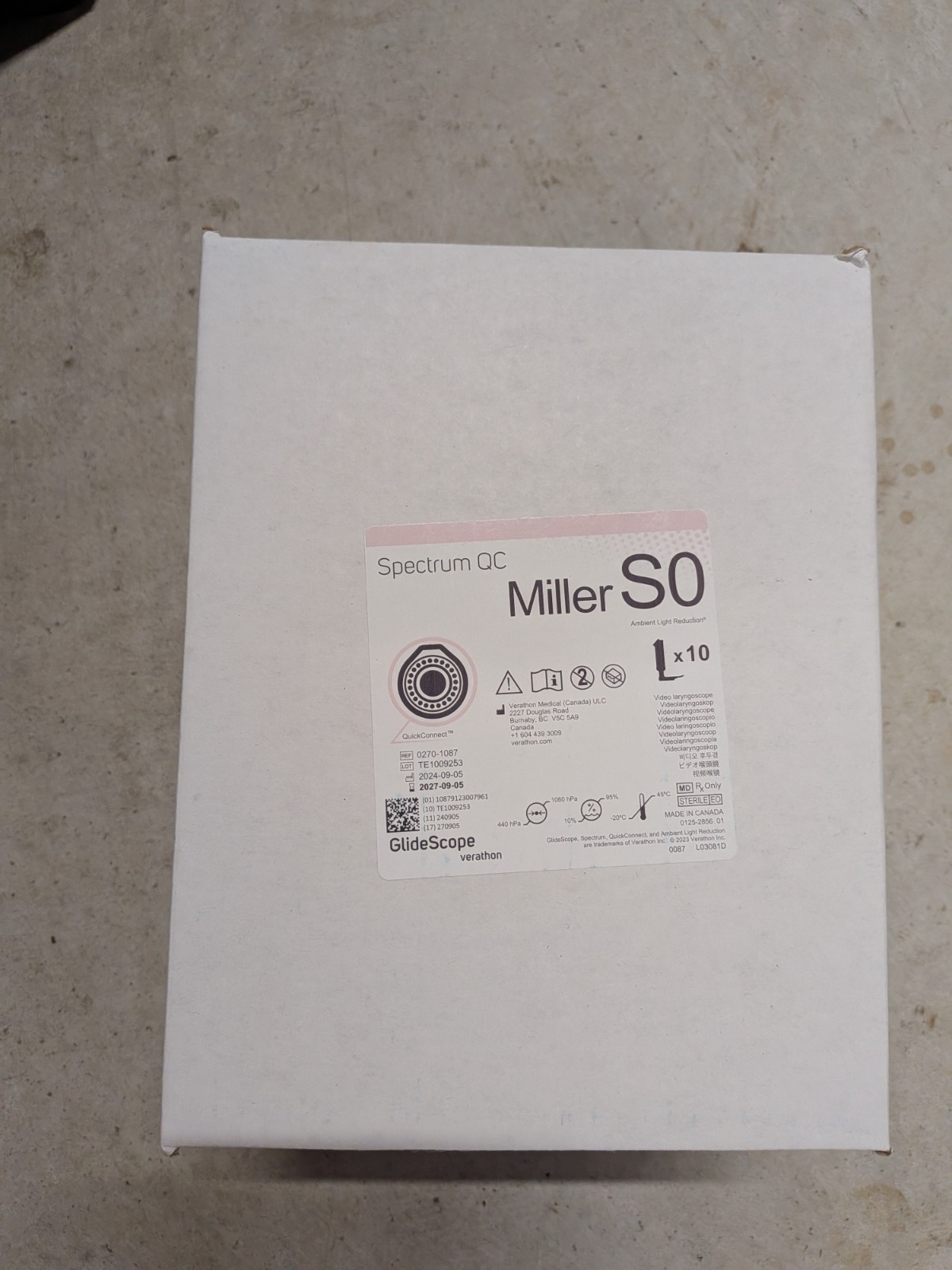 Verathon GlideScope Spectrum QC QuickConnect, MILLER S0 - pack x10 Verathon GlideScope Spectrum QC QuickConnect, MILLER S0 - pack x10