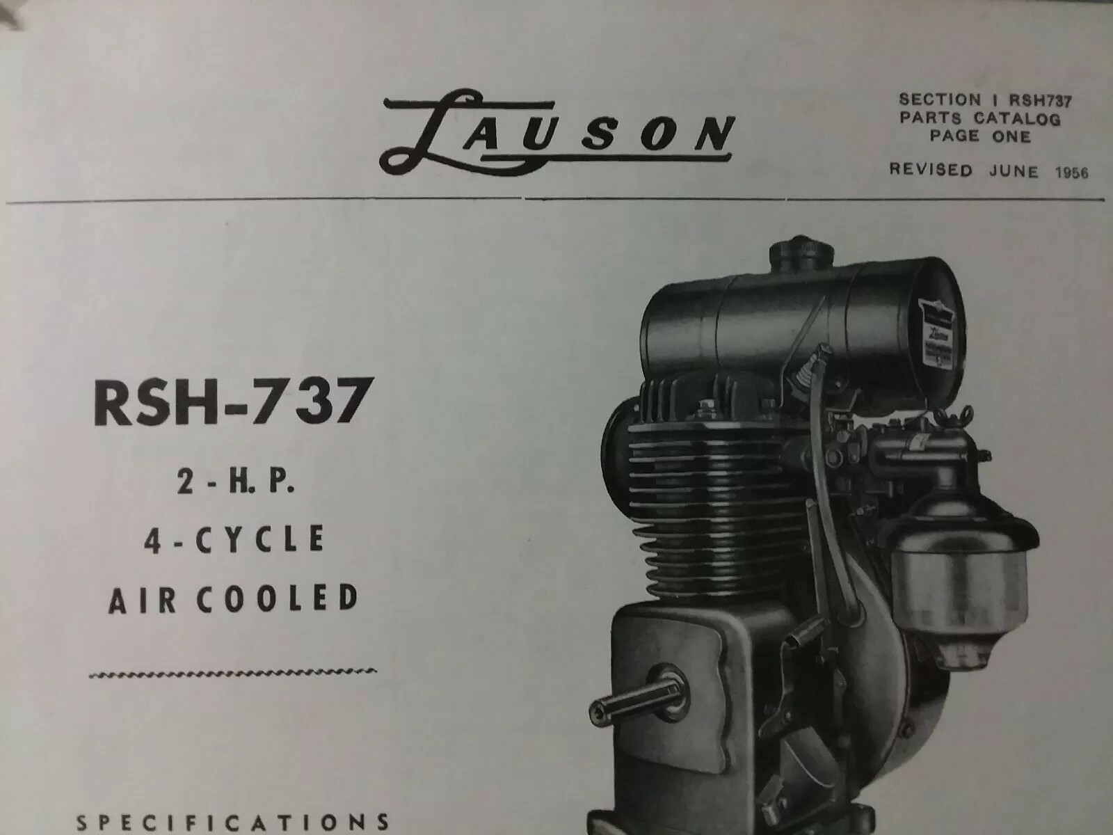 Lauson RSH-737 Horizon 4-Cycle Gasoline Engine Parts Manual Lawn Mower 2 hp 1956 Lauson RSH-737 Horizon 4-Cycle Gasoline Engine Parts Manual Lawn Mower 2 hp 1956