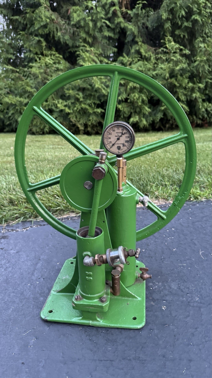 Vintage Cast Iron Open Cylinder Pump Hit & Miss Style Flywheel Pulleys Chicago Vintage Cast Iron Open Cylinder Pump Hit & Miss Style Flywheel Pulleys Chicago