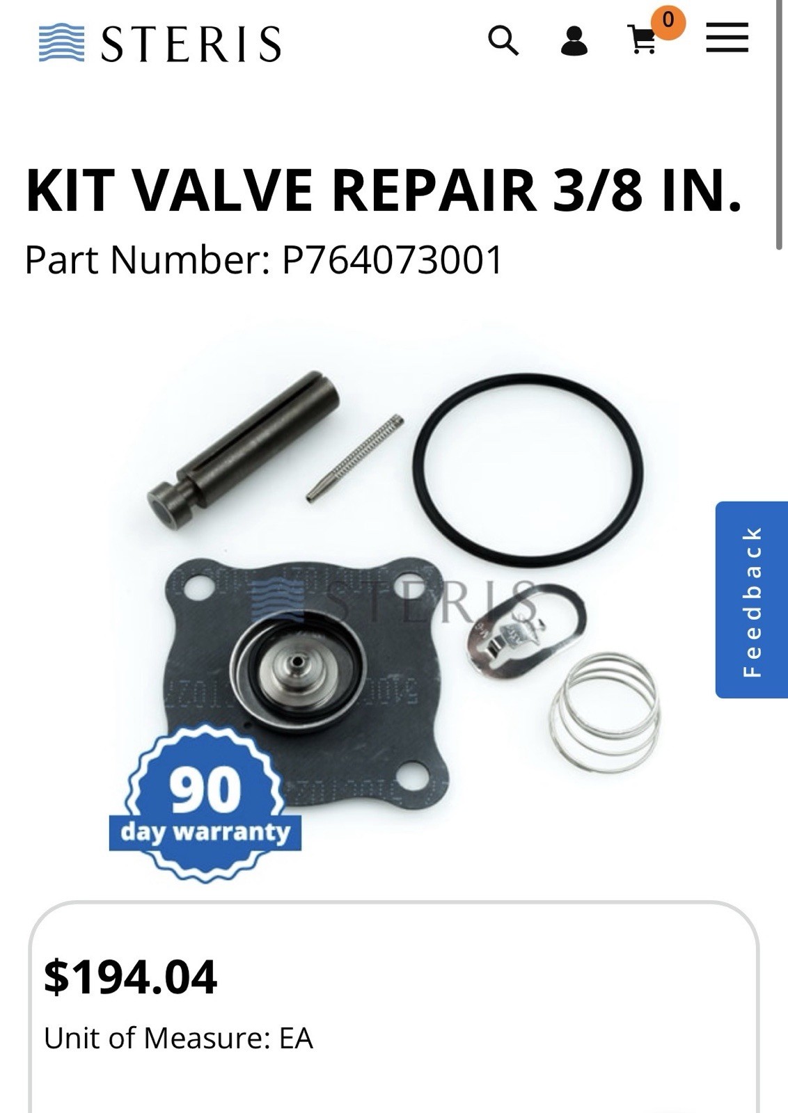Steris Valve Rebuild kit P764073001 NEW in Box Steris Valve Rebuild kit P764073001 NEW in Box