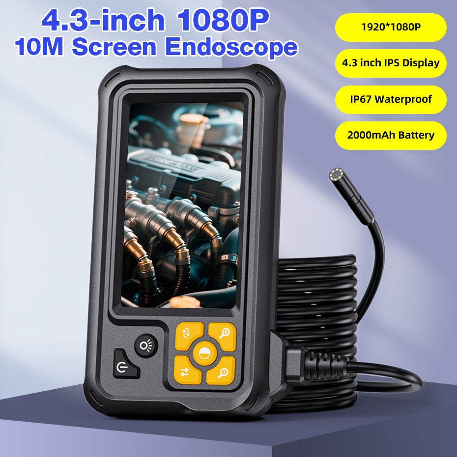 Engine Inspection 10M 1080P Waterproof Borescope Camera With Built-in Screen
