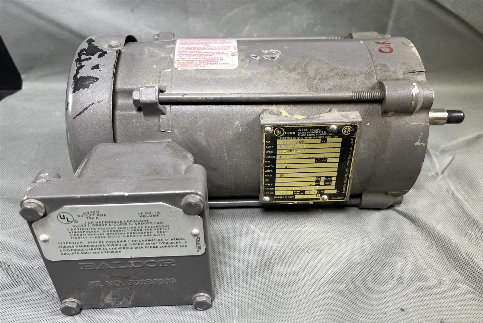 Baldor 34-5588-282 BV774742,3Ph, 3450 RPM Electric Motor For Hazardous Locations Baldor 34-5588-282 BV774742,3Ph, 3450 RPM Electric Motor For Hazardous Locations