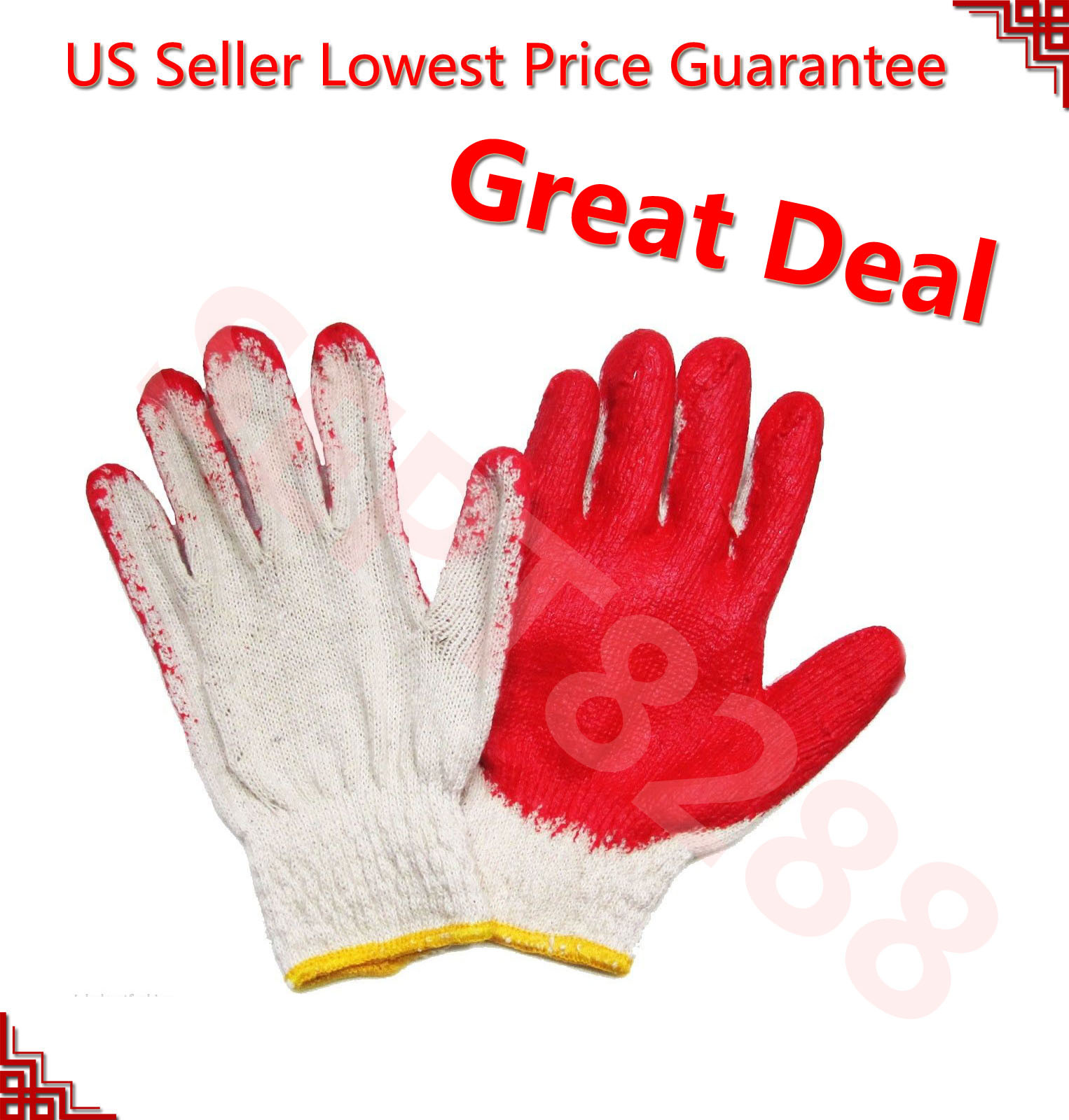WHOLESALE 300 Pairs PREMIUM Red Latex Rubber Palm Coated Work Safety Gloves 001 WHOLESALE 300 Pairs PREMIUM Red Latex Rubber Palm Coated Work Safety Gloves 001