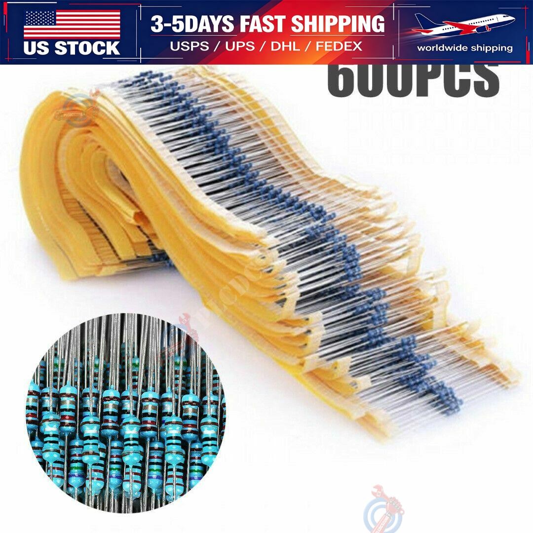 600pcs 30 Values 1/4W Metal Film Resistors Resistance Assortment Kit Set 1% USA 600pcs 30 Values 1/4W Metal Film Resistors Resistance Assortment Kit Set 1% USA