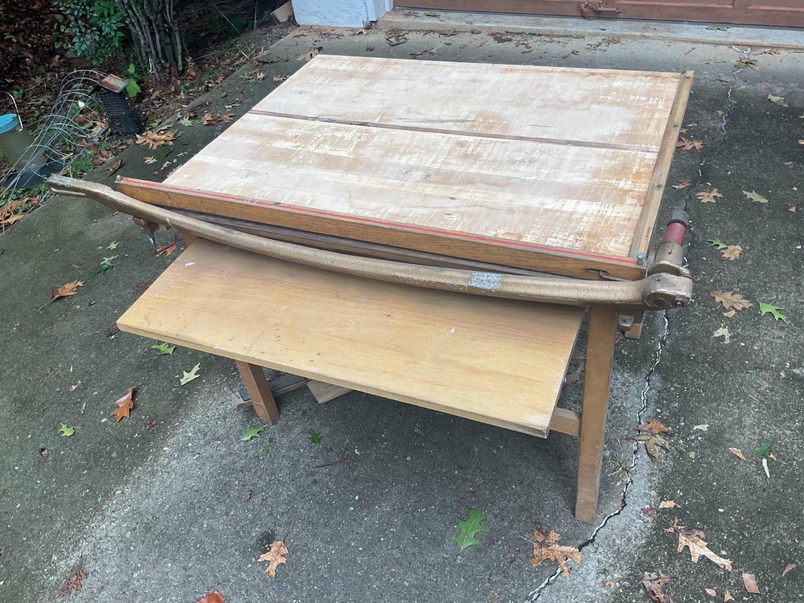 Ingento 9 Vintage Paper Cutting Table 38” Cutter Foot Pedal Clamp Wood Stand Ingento 9 Vintage Paper Cutting Table 38” Cutter Foot Pedal Clamp Wood Stand