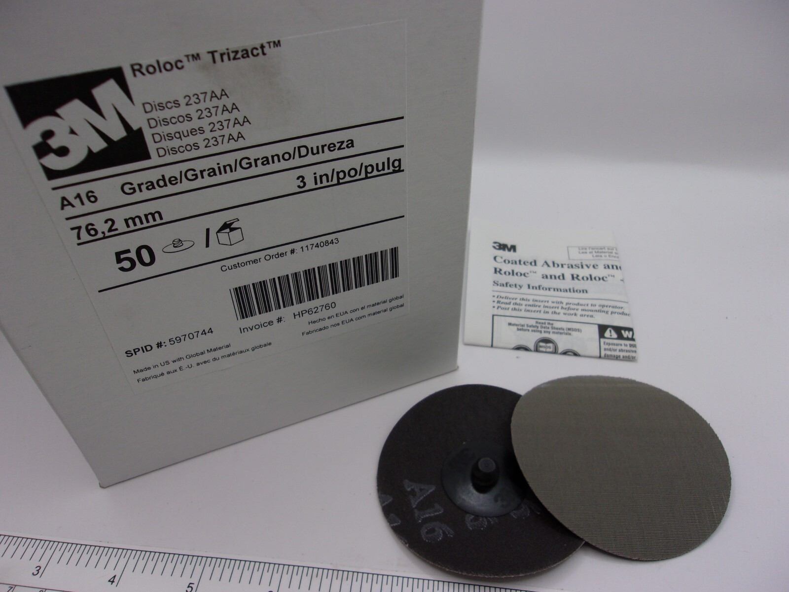 BOX OF 50 3M ROLOC, TRIZACT CLOTH DISCS, 237AA 3\