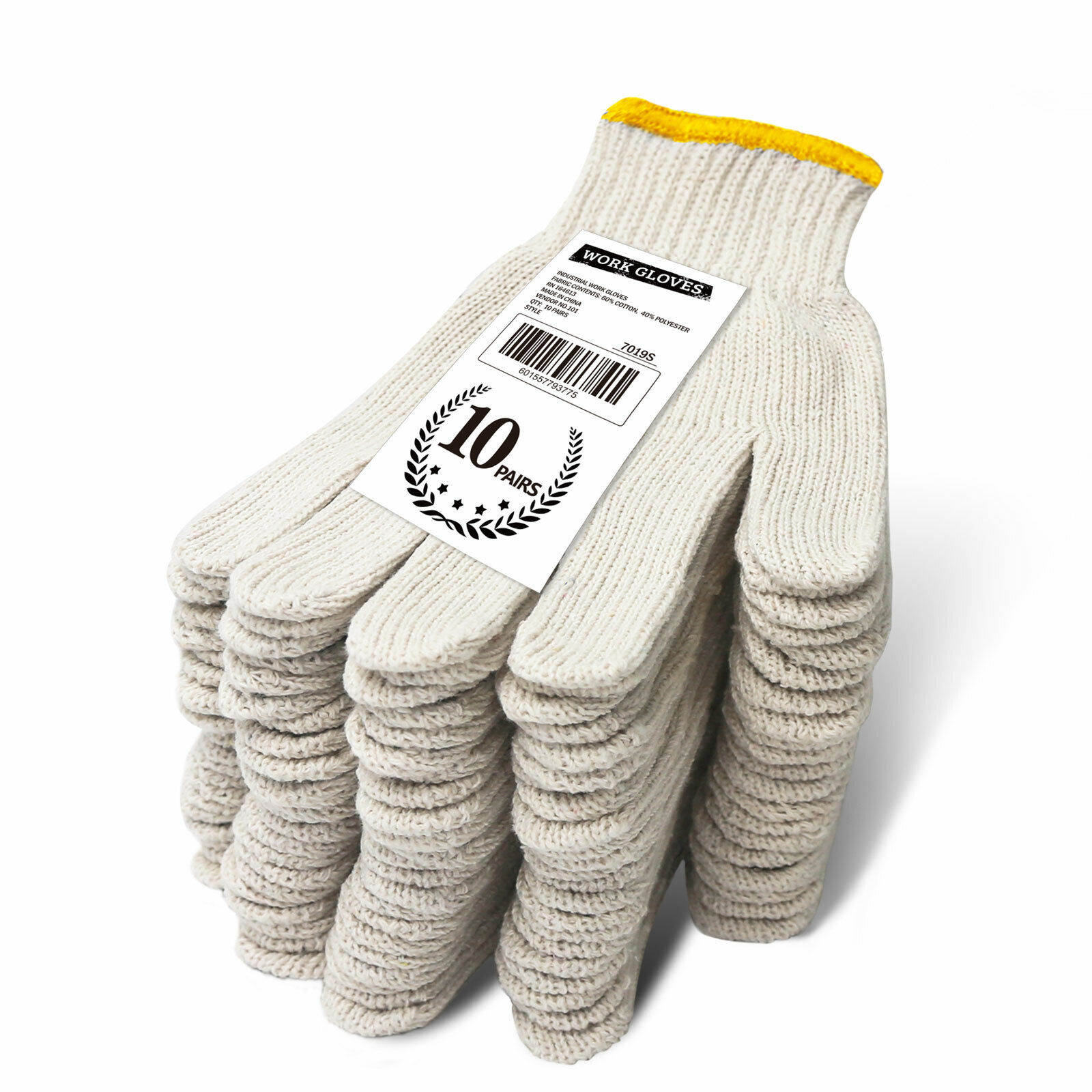 EvridWear 10 Pairs Pack Cotton Polyester String Knit Ultralight Work Gloves