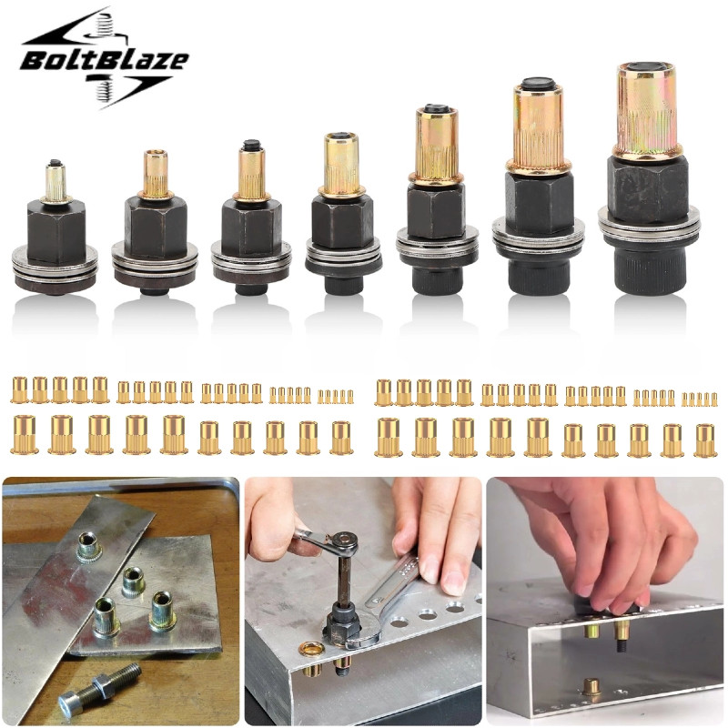 77pcs Manual Rivet Nut Tool Kit M3-M12 Carbon Steel Nutsert Set for Drill Wrench