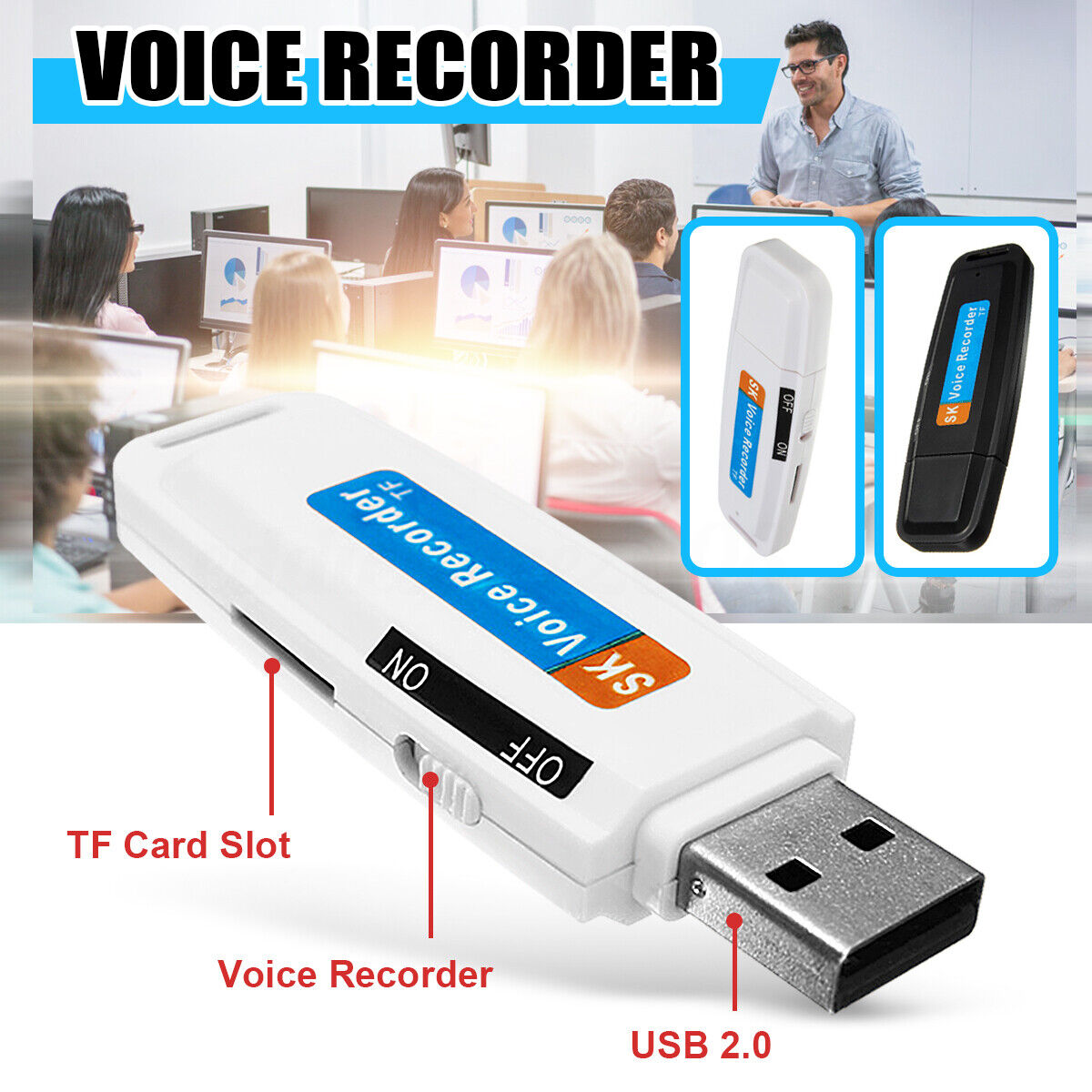RECHARGEABLE DIGITAL VOICE RECORDER DICTAPHONE USB MEMORY STICK PEN TF    @K