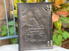 large 600 page (10''X7'') Embossed Black Leather Journal Unlined Gift For Him picture