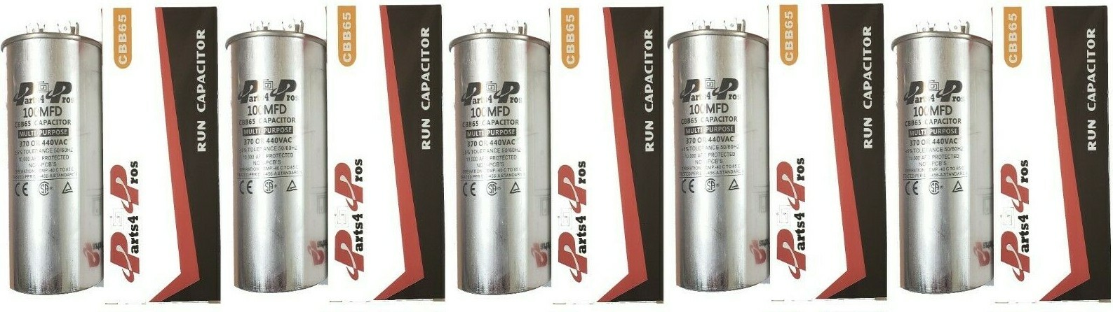 100uF 370 V 440 V VAC High Quality Motor Run Capacitor CBB65 (5x) 100uF 370 V 440 V VAC High Quality Motor Run Capacitor CBB65 (5x)