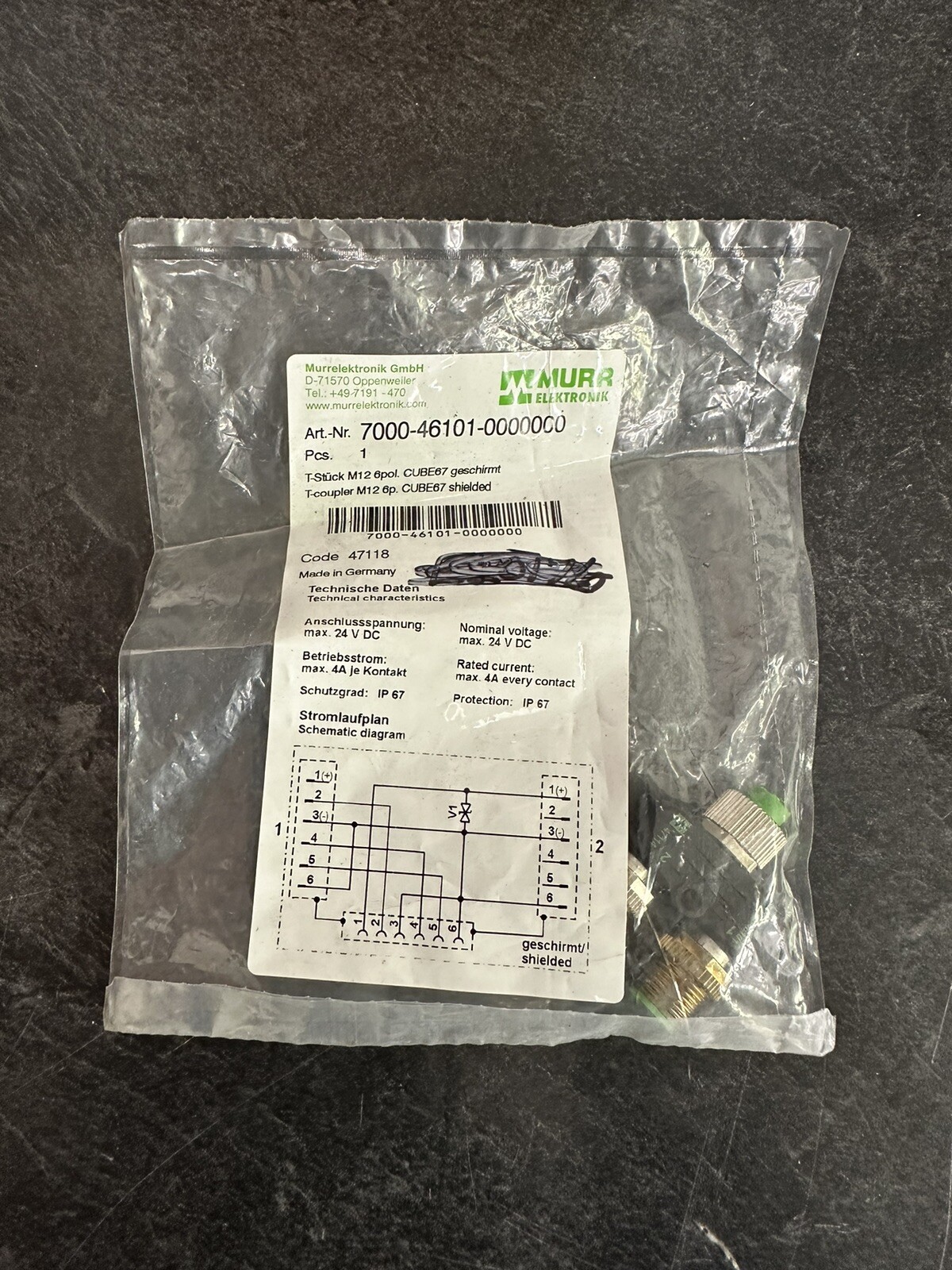 Murr Electronics T-Piece M12 6pol. CUBE67 T-Coupler 7000-46101-0000000 Shielded Murr Electronics T-Piece M12 6pol. CUBE67 T-Coupler 7000-46101-0000000 Shielded