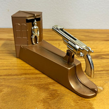 Wild West Mechanical Coin Bank Pistol Shooting Cowboy Antique Vintage picture