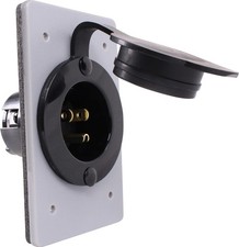 Male Power Inlet - 15 Amp NEMA 5-15P Flanged Receptacle, 125V Waterproof picture