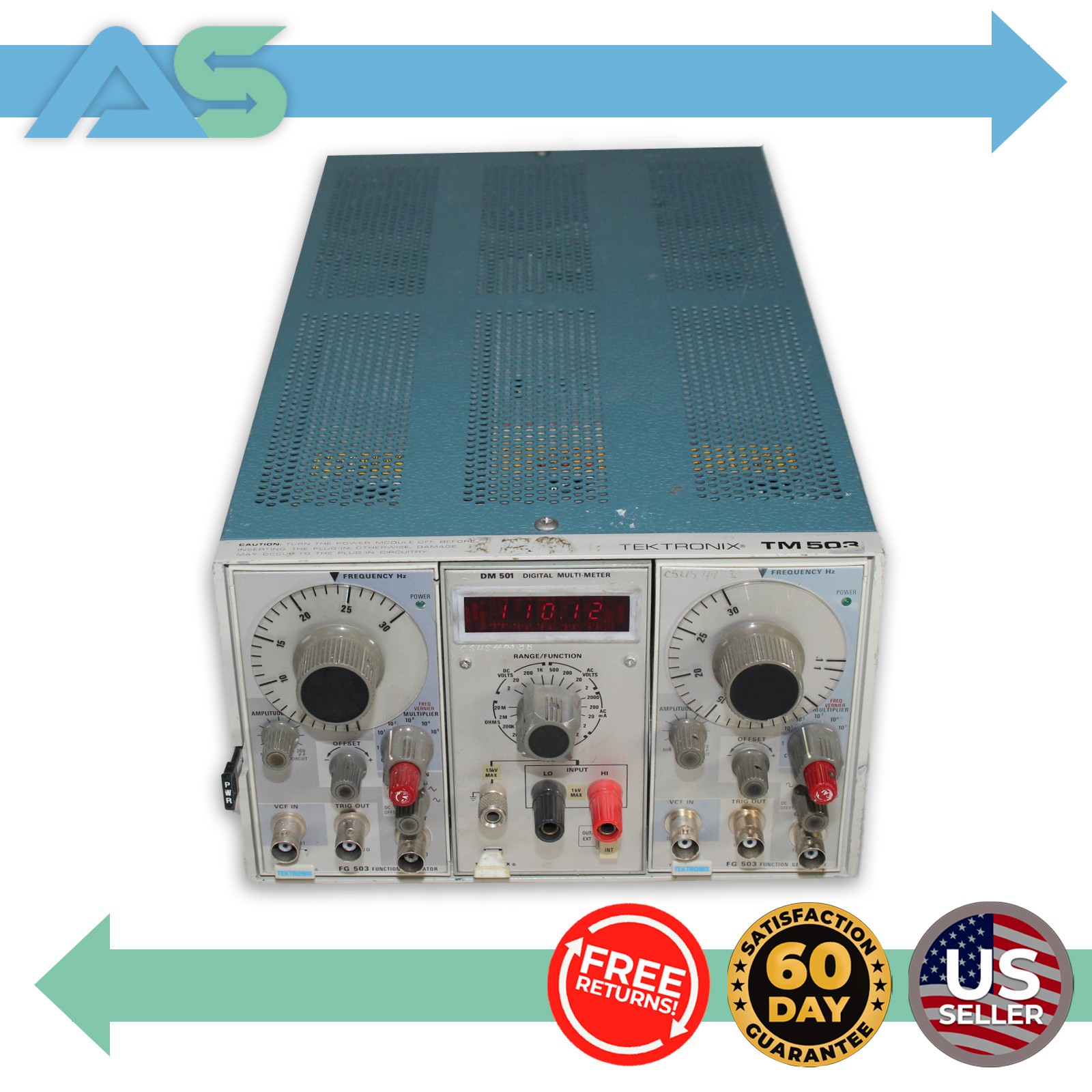 Tektronix TM 503 Power Module Mainframe w/ 2x FG 503 Function Gen & DM 501 DMM