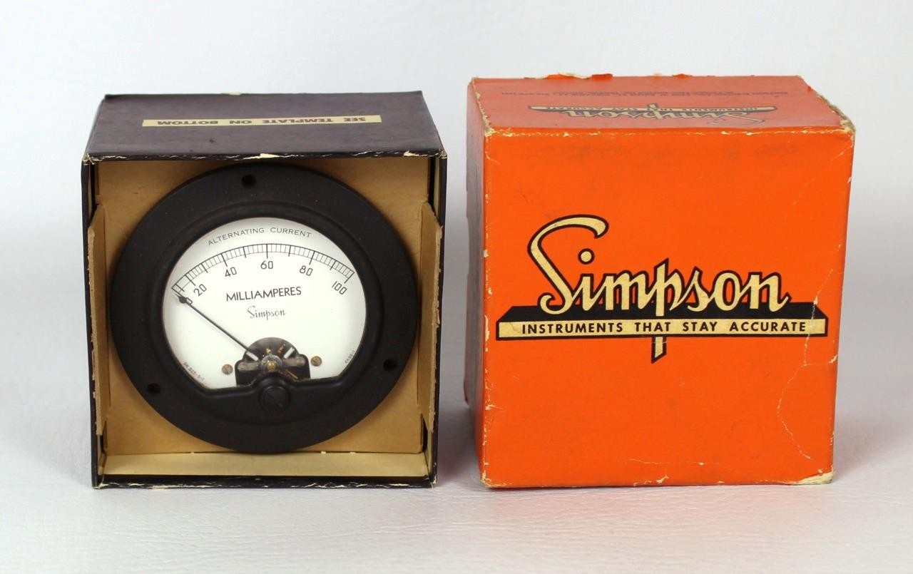 Vintage Simpson Model 55 0-100 AC Milliamps Cat No 5410 Ammeter Panel Meter NOS Vintage Simpson Model 55 0-100 AC Milliamps Cat No 5410 Ammeter Panel Meter NOS