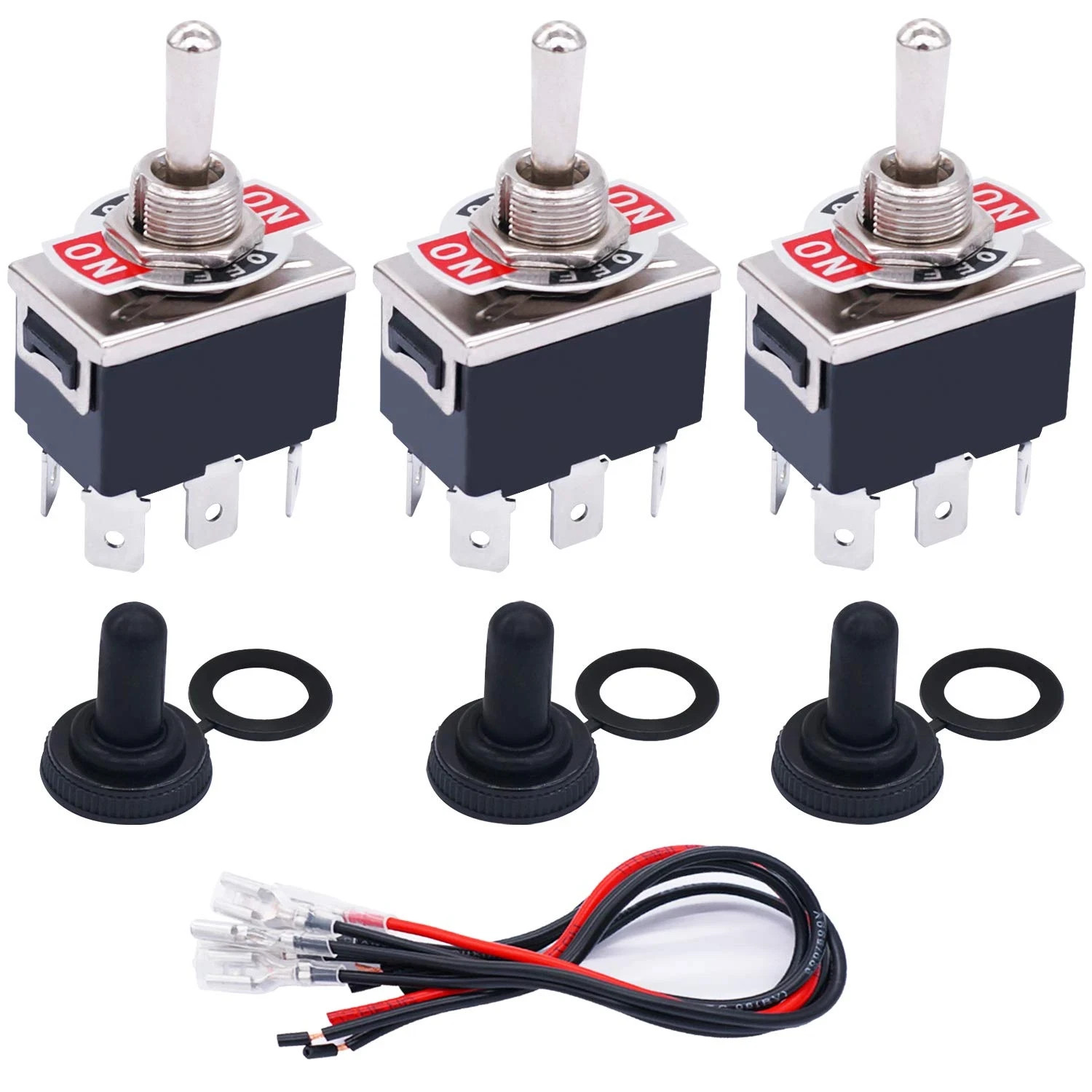 TWTADE 3PCS 6-Pin DPDT Momentary Rocker Toggle Switch 16A 250VAC Waterproof