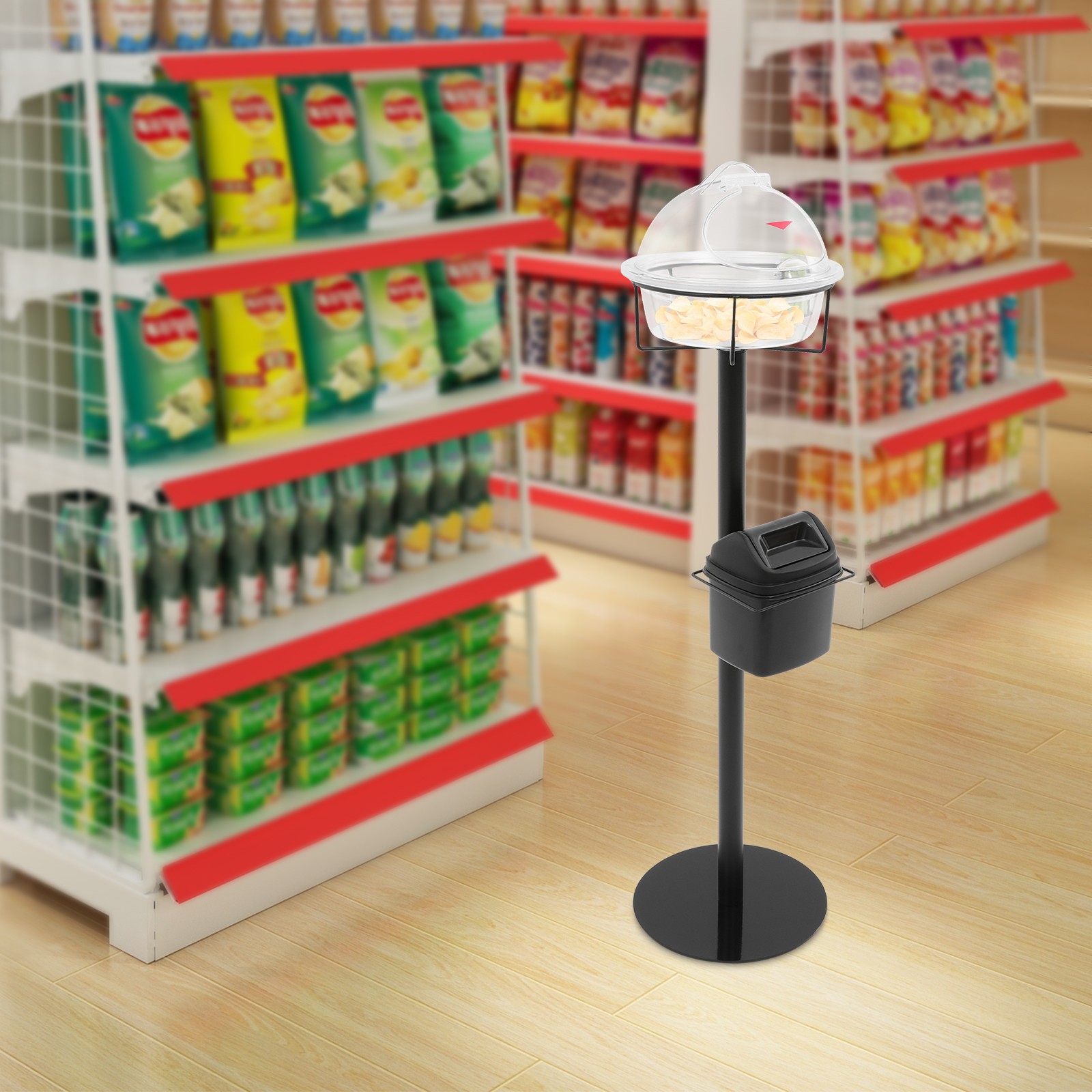 43.31in High Black& Clear PC& PP& Stainless Food Service Sample Display Stand