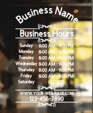 Custom Business Store Hours Sign Decal Sticker 12x18 EXTERIOR Window Door 028 picture