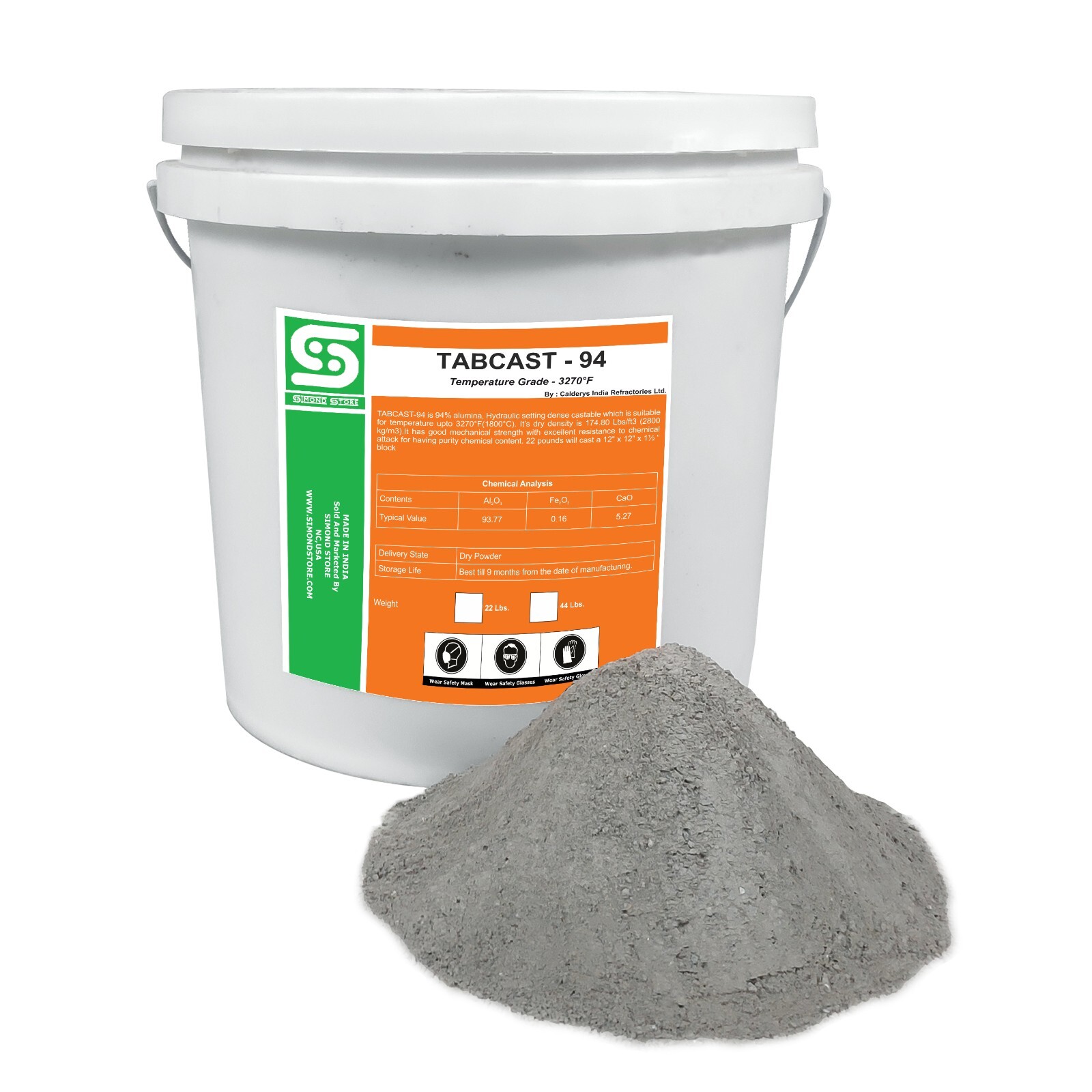 Simond Store Castable Refractory Cement 22 LBS - 94% Alumina - 3270F Rated Simond Store Castable Refractory Cement 22 LBS - 94% Alumina - 3270F Rated