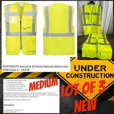 PORTWEST EXECUTIVE SAFETY VEST SIZE M US476 HI VIS YELLOW LOT X3 CLASS 2 POCKETS picture