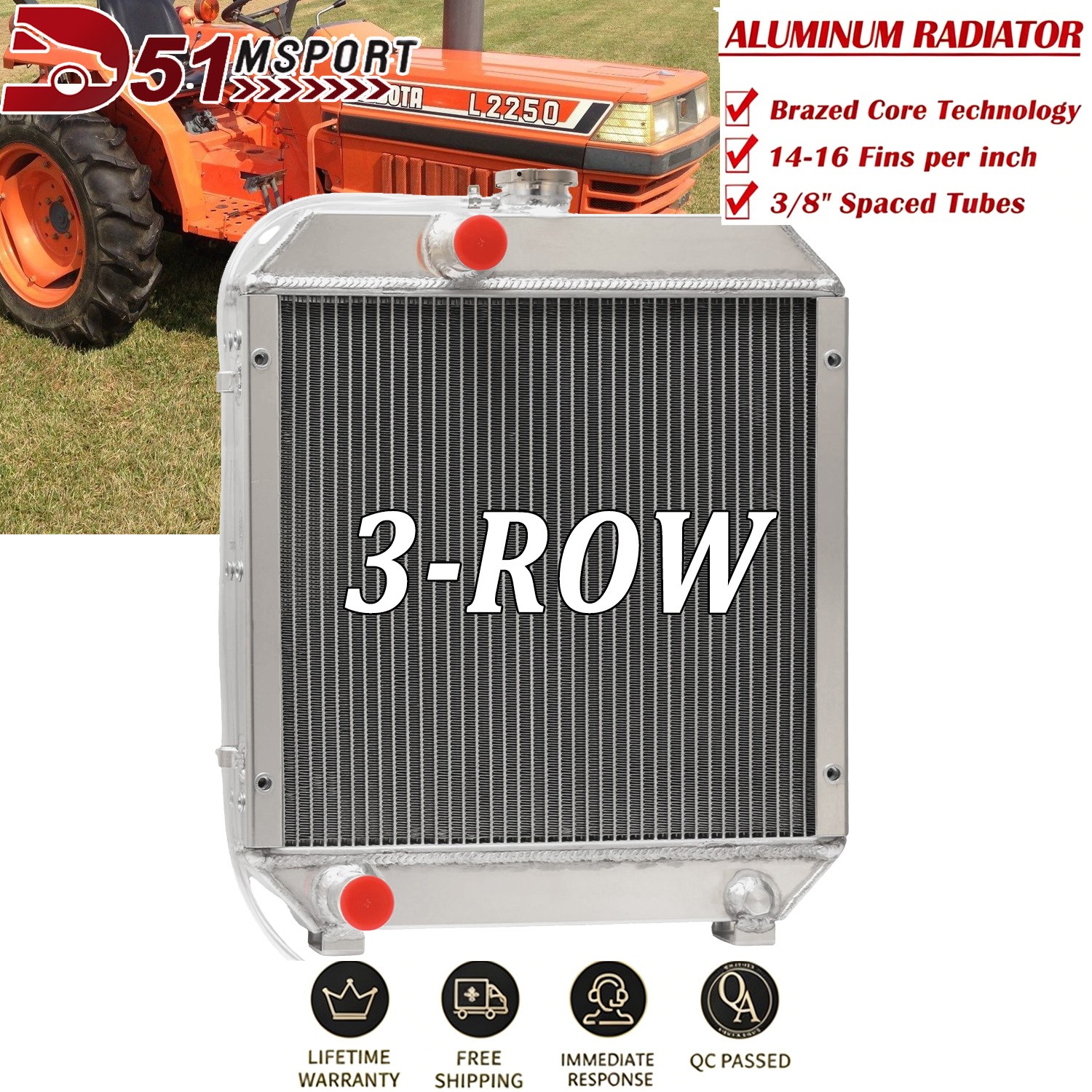 3-Row Radiator For Kubota L2250 L2550 L2250G L2250DT L2550 L2250 FST 17331-72060
