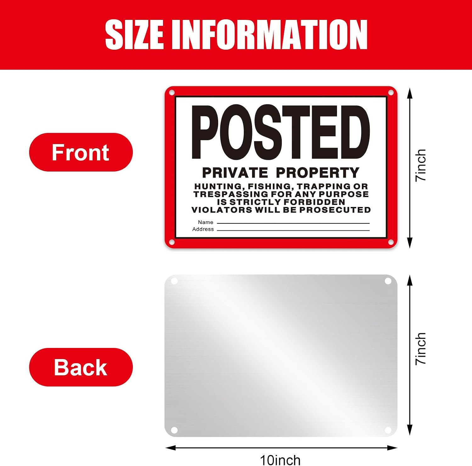 8 Pcs No Trespassing Signs Private Property-10x7 Inches Rust-Free Aluminum Si...
