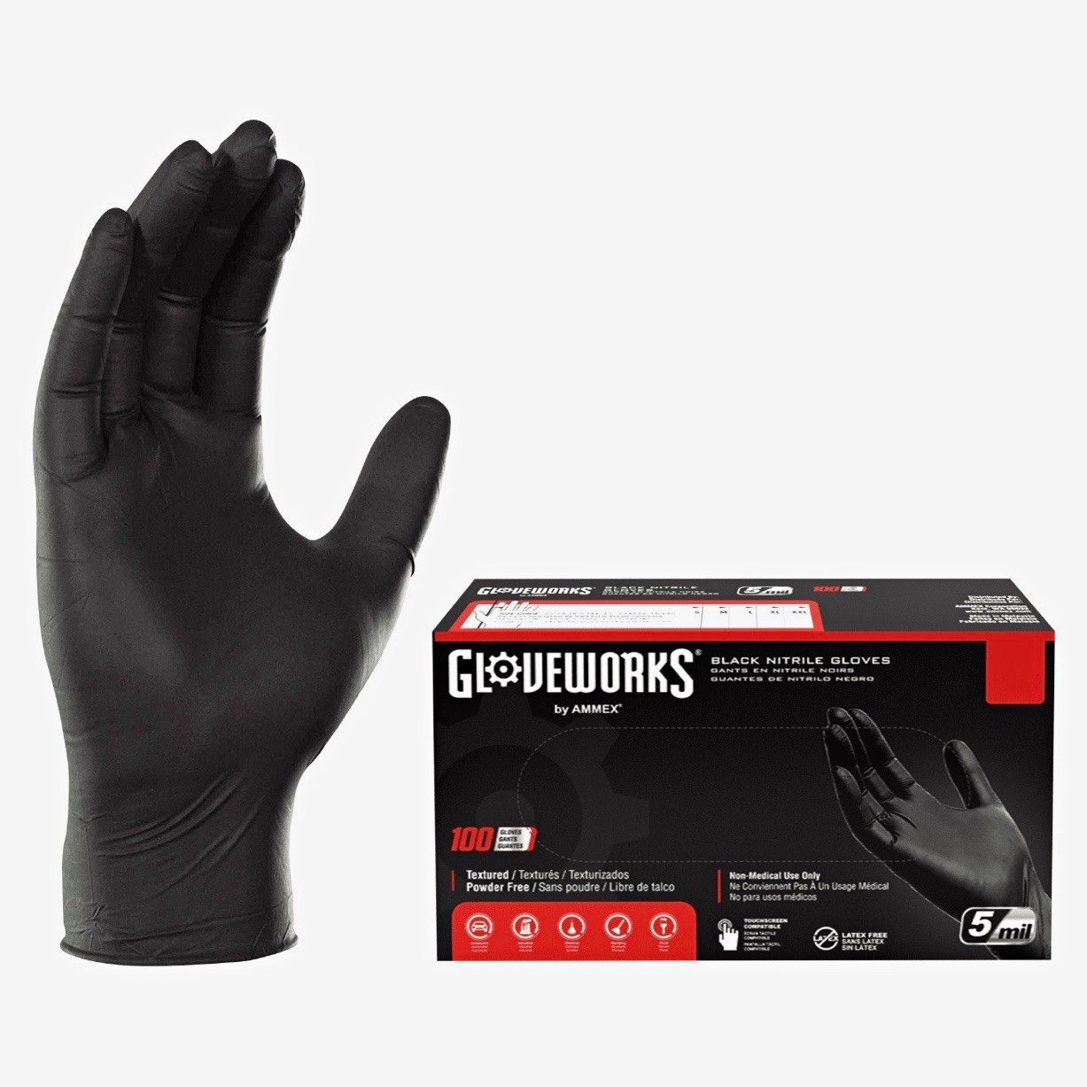 1 case of Gloveworks Black Nitrile Gloves medium 5 mil Powder-Free 1000pair-case