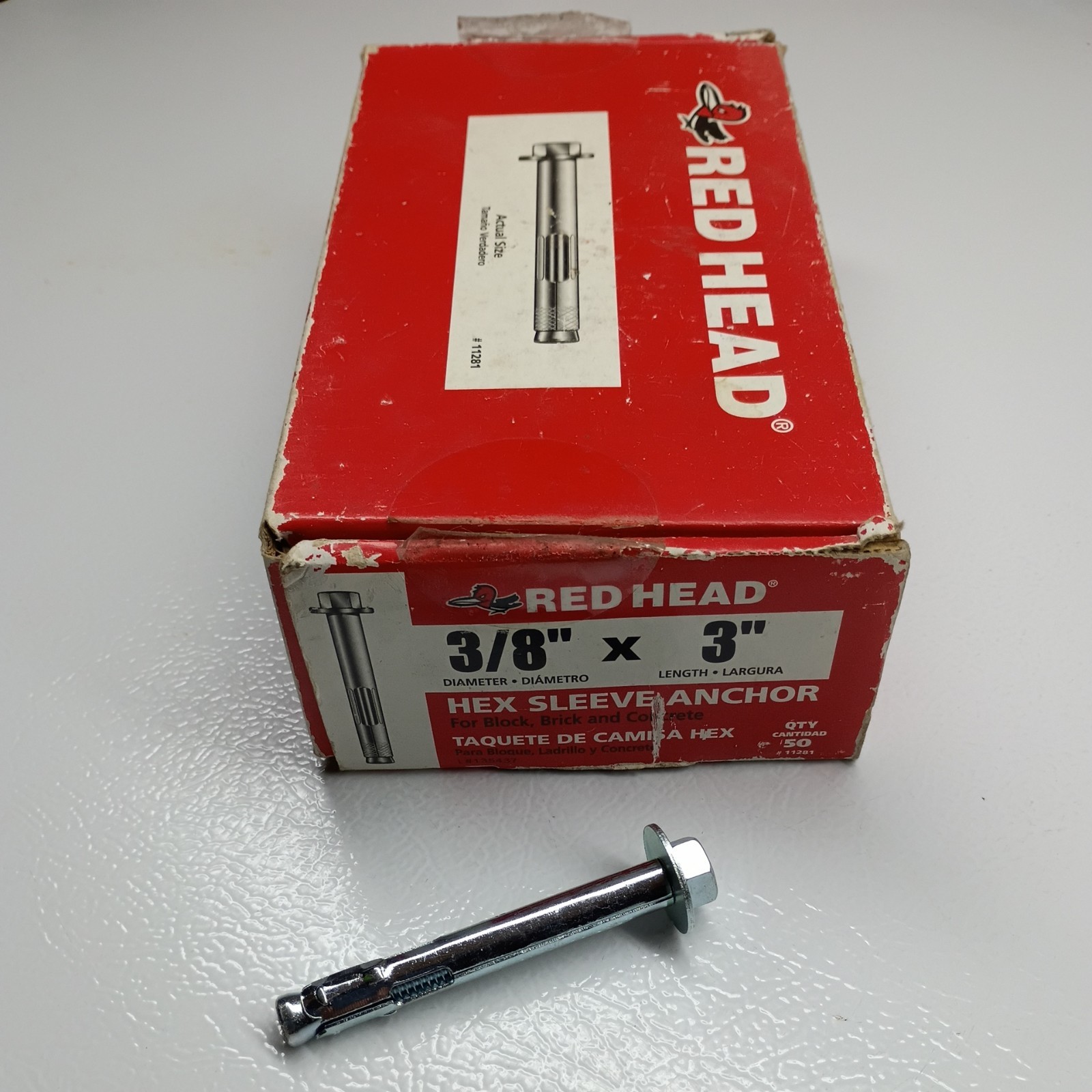 (Box of 50) Red Head Hex Concrete Sleeve Anchors 3/8 (Box of 50) Red Head Hex Concrete Sleeve Anchors 3/8
