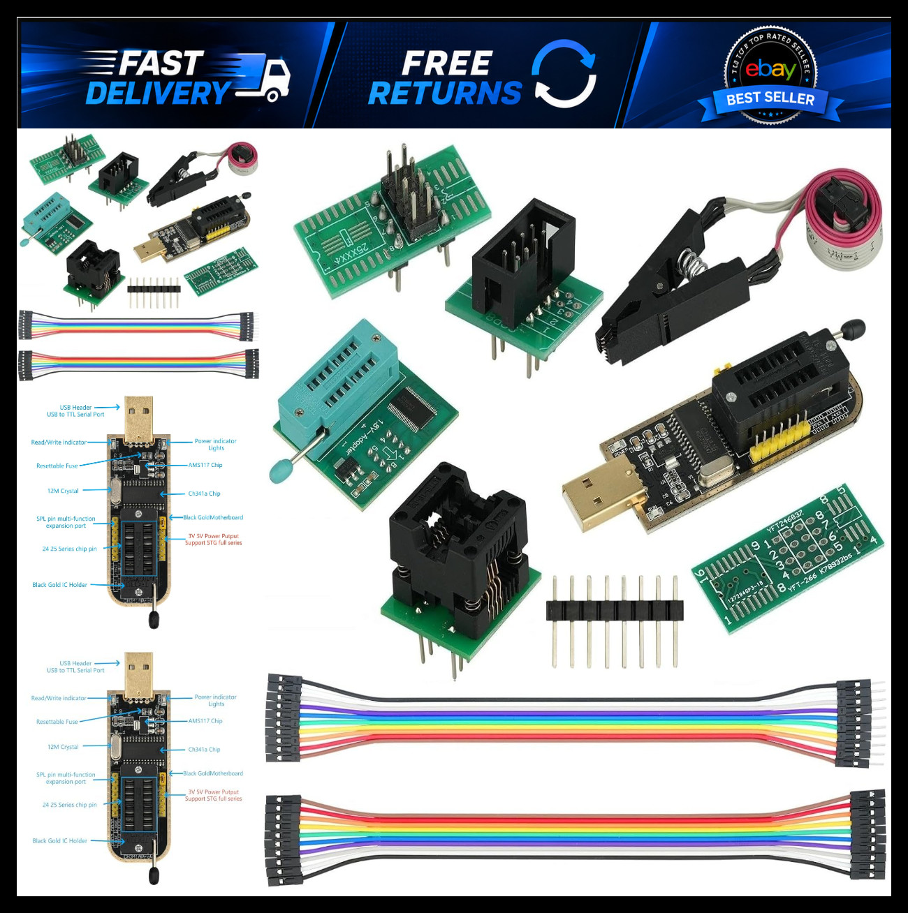 1 Set CH341A Programmer 3.3-5V Compatible with EEPROM 24 25 Series 1 Set CH341A Programmer 3.3-5V Compatible with EEPROM 24 25 Series