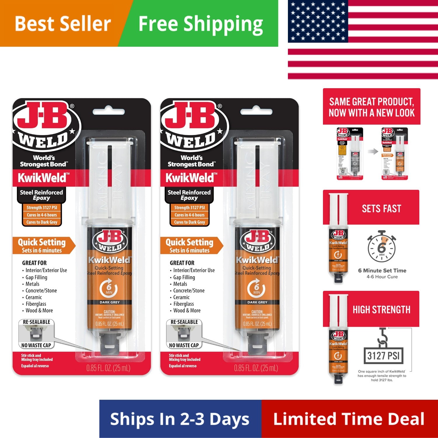 6 Minute Set Epoxy KwikWeld, High Strength, Waterproof, 2 Pack, Dark Grey, 6 Minute Set Epoxy KwikWeld, High Strength, Waterproof, 2 Pack, Dark Grey,