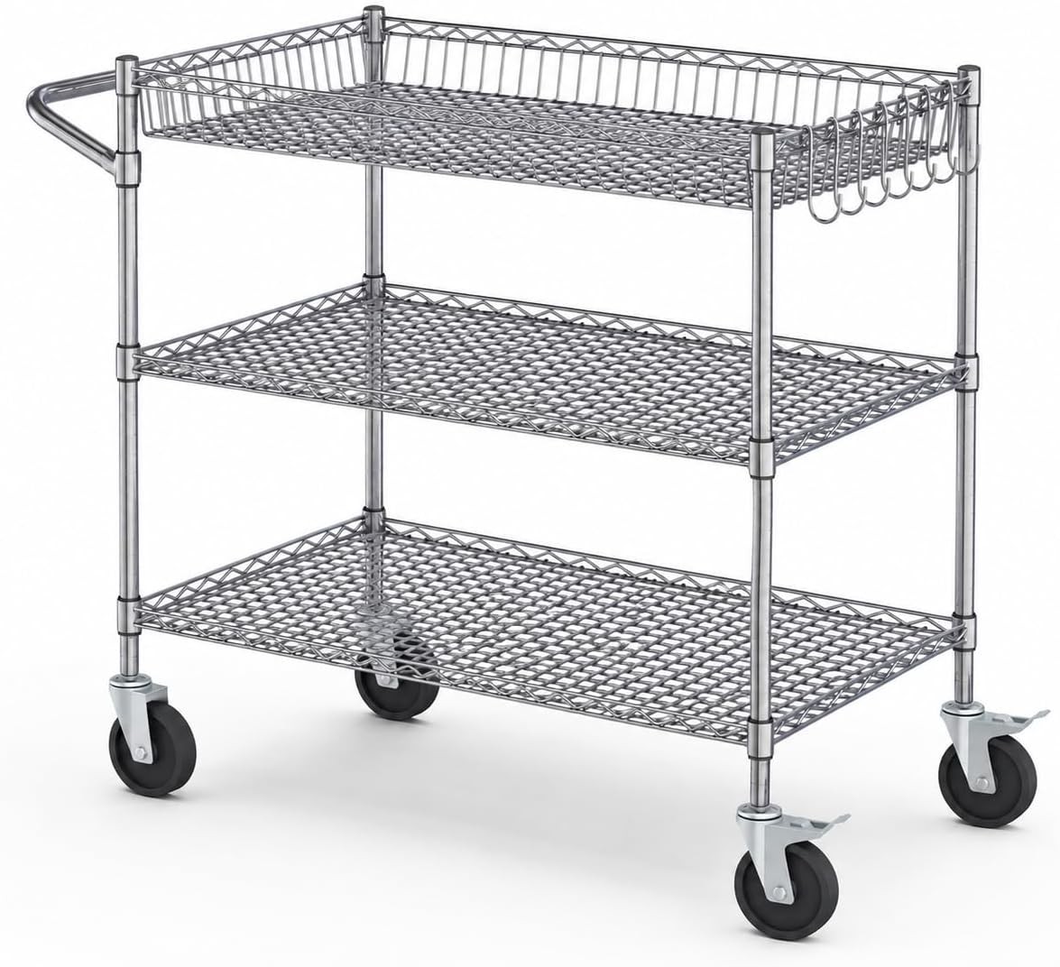 3-Tier Heavy Duty Utility Cart with Wheels 990 lb Capacity Rolling Cart 3-Tier Heavy Duty Utility Cart with Wheels 990 lb Capacity Rolling Cart