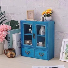 Rustic Vintage Wood Countertop Cabinet with Glass Door Small Wall Storage Shelf picture