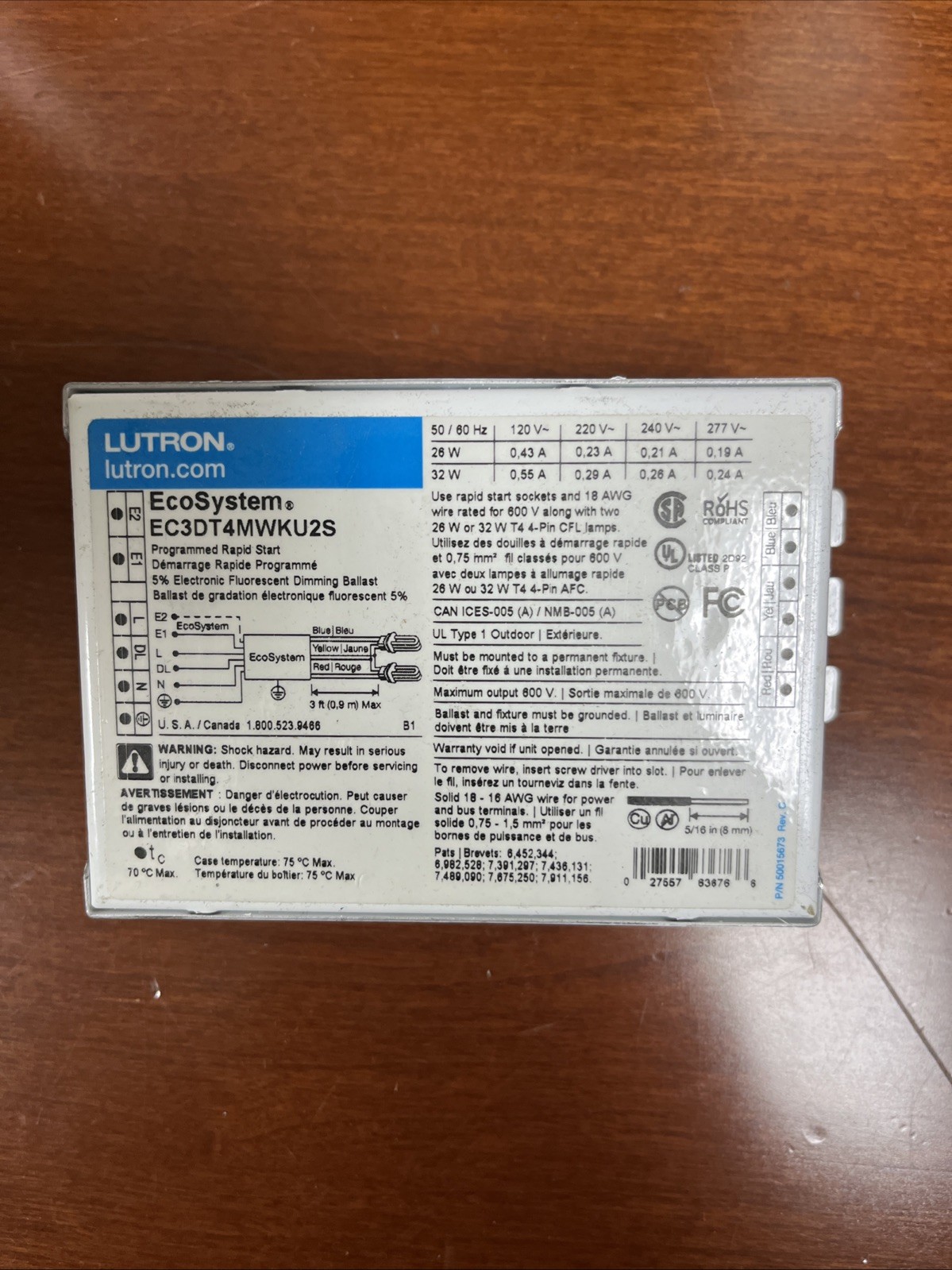 Lutron EcoSystem Flourescent Dimming Ballast EC3DT4MWKU2S, 120/277V AC, 32W
